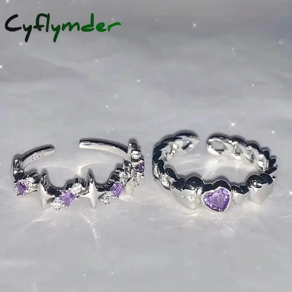 Cyflymder Vintage Crystal Star Adjustable Ring Fashion Shiny Irregular Purple Rhinestone Couple