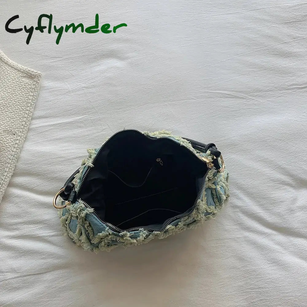 Cyflymder Vintage Denim Cloth Women Shoulder Underarm Bags Casual Totes Handbags New Fashion