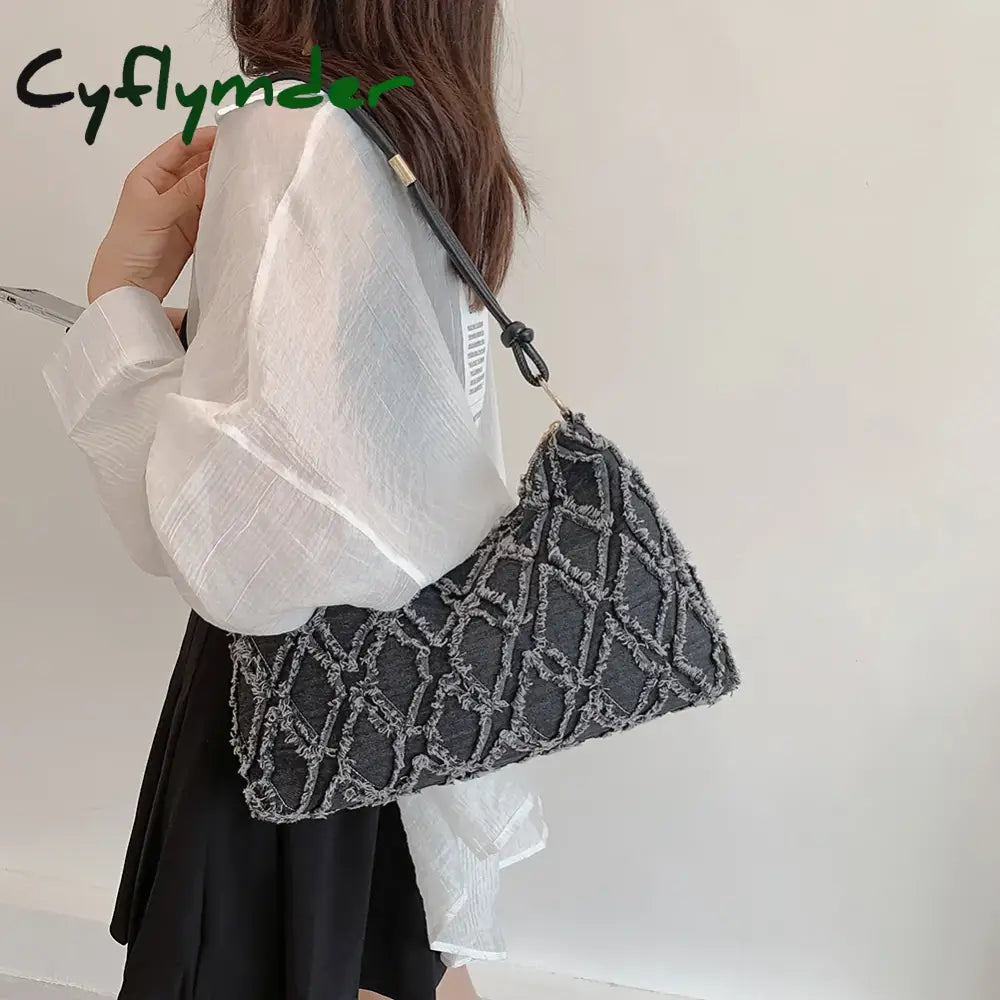 Cyflymder Vintage Denim Cloth Women Shoulder Underarm Bags Casual Totes Handbags New Fashion