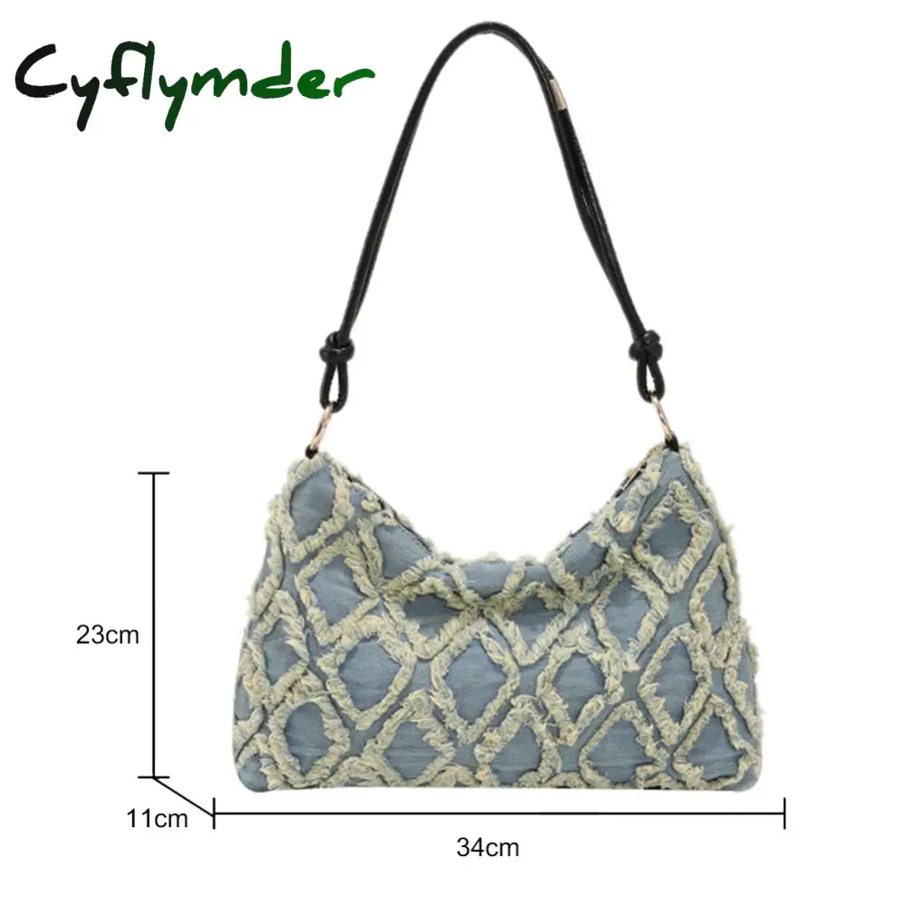 Cyflymder Vintage Denim Cloth Women Shoulder Underarm Bags Casual Totes Handbags New Fashion