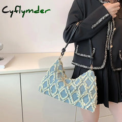 Cyflymder Vintage Denim Cloth Women Shoulder Underarm Bags Casual Totes Handbags New Fashion