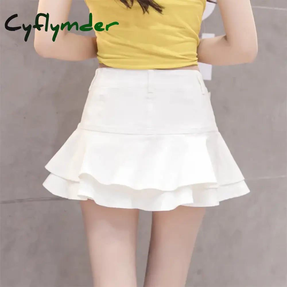 Cyflymder Vintage Denim Mini Skirts Women Summer Sexy Solid Colour Ball Gown Jeans Female Casual