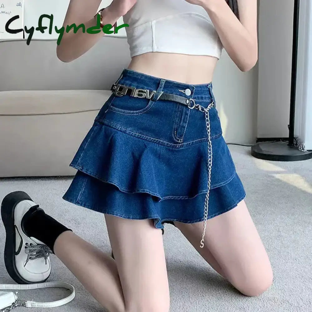 Cyflymder Vintage Denim Mini Skirts Women Summer Sexy Solid Colour Ball Gown Jeans Female Casual