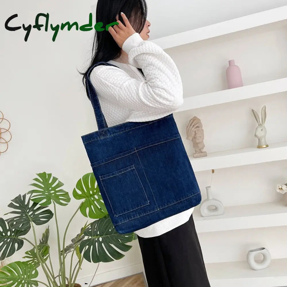 Cyflymder Vintage Denim Splicing Shoulder Bag Fashion Student Class Bags Casual Large Capacity