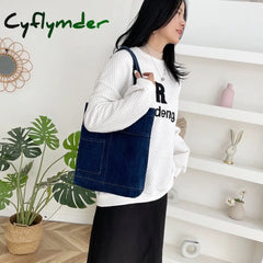 Cyflymder Vintage Denim Splicing Shoulder Bag Fashion Student Class Bags Casual Large Capacity