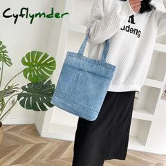 Cyflymder Vintage Denim Splicing Shoulder Bag Fashion Student Class Bags Casual Large Capacity