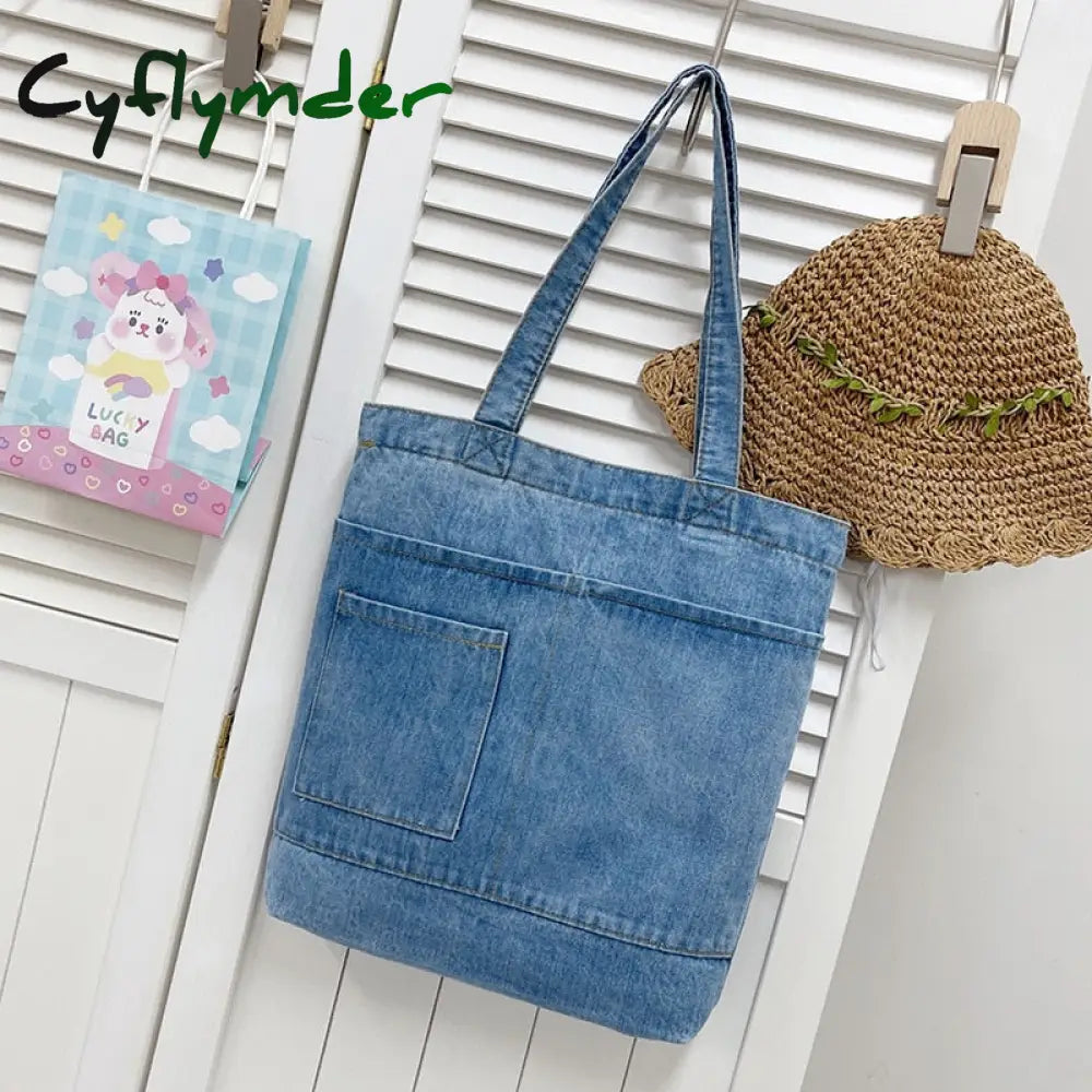 Cyflymder Vintage Denim Splicing Shoulder Bag Fashion Student Class Bags Casual Large Capacity