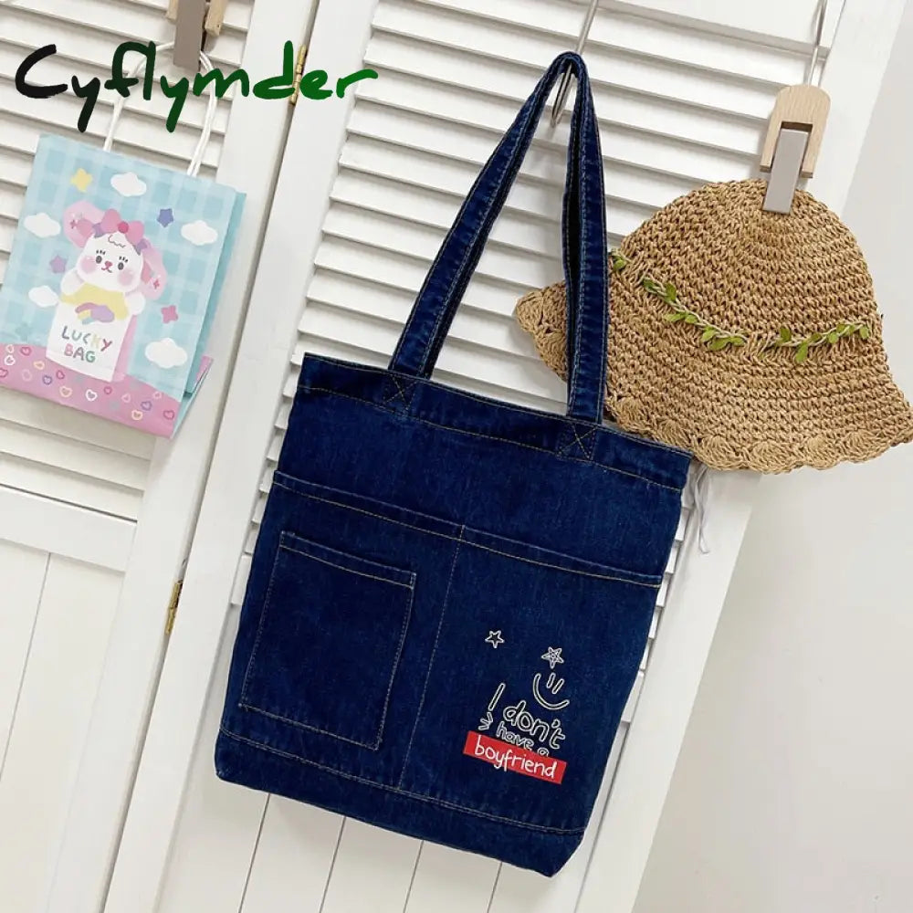 Cyflymder Vintage Denim Splicing Shoulder Bag Fashion Student Class Bags Casual Large Capacity