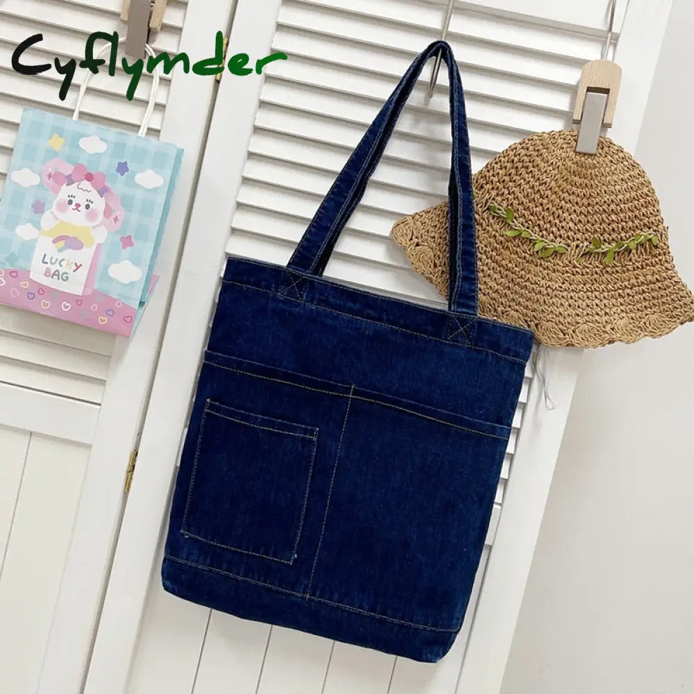 Cyflymder Vintage Denim Splicing Shoulder Bag Fashion Student Class Bags Casual Large Capacity