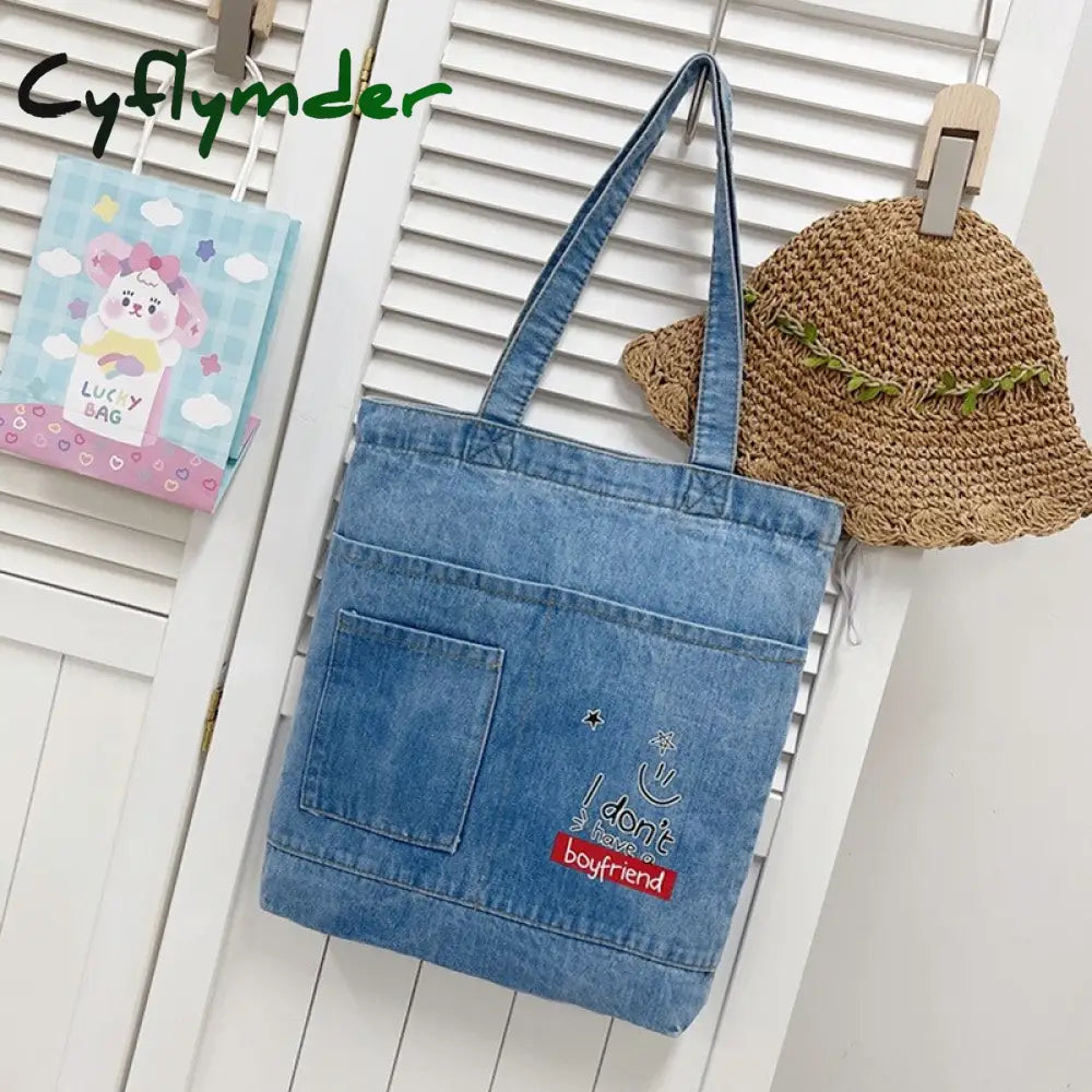 Cyflymder Vintage Denim Splicing Shoulder Bag Fashion Student Class Bags Casual Large Capacity