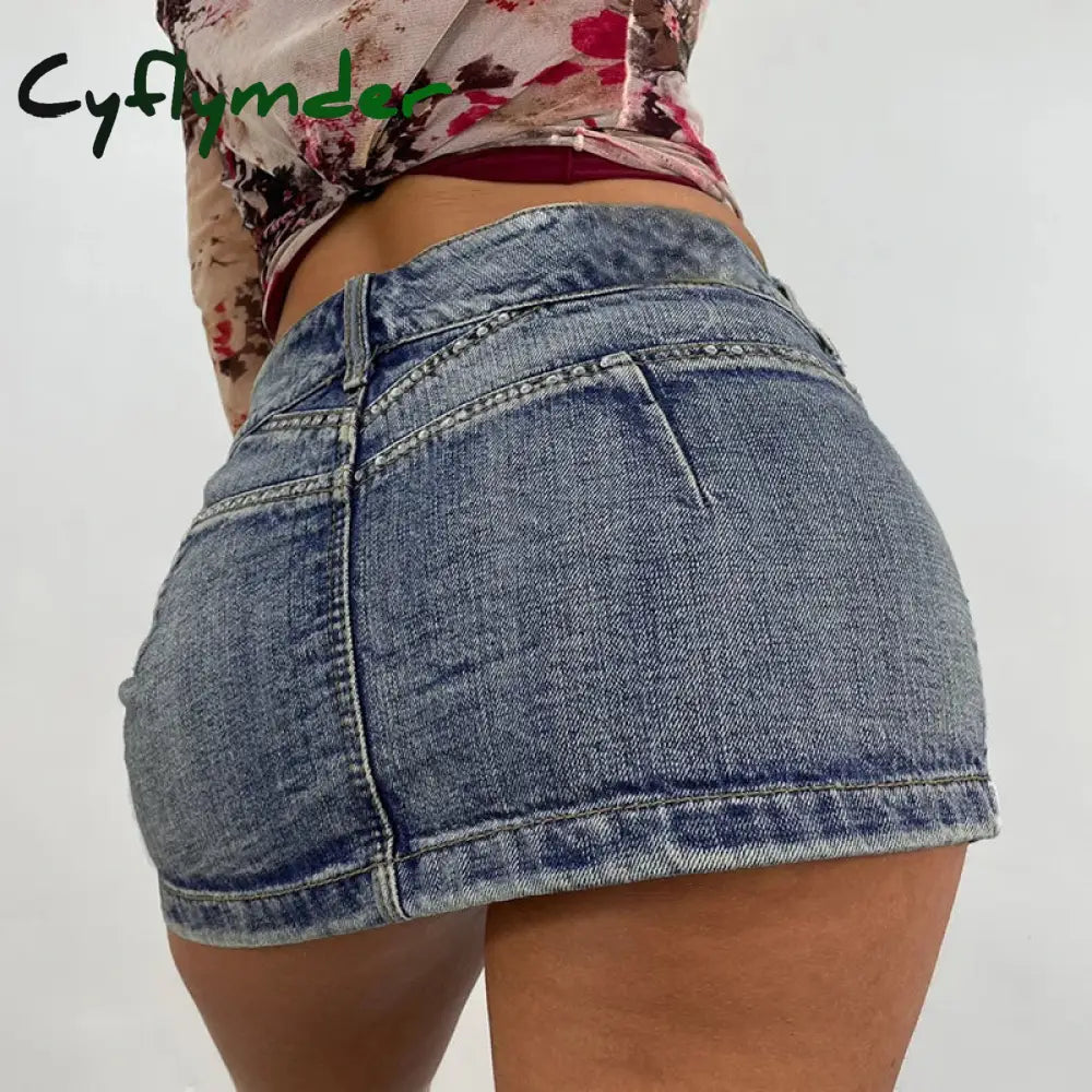 Cyflymder Vintage Diamonds Denim Mini Skirts Y2K Aesthetic Korean Kawaii Low Rise Skinny Wrap