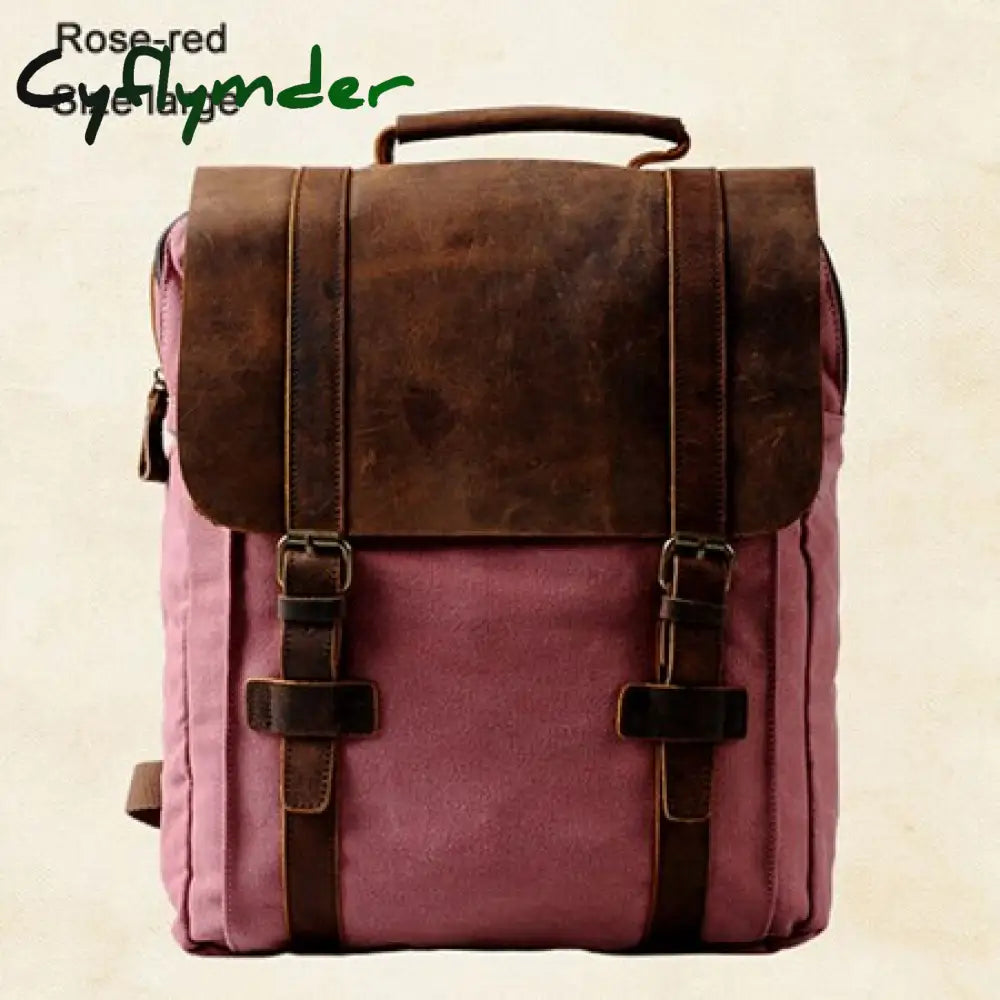 Cyflymder Vintage Fashion Backpack Leather Military Canvas Men Women School Bag Bagpack Rucksack