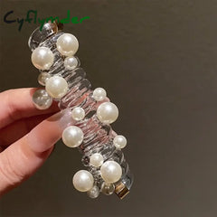 Cyflymder Vintage Faux Pearl Decorative Telephone Line Shaped Hair Loop Elastic Hair Tie For Women And daily use Wear