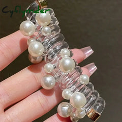 Cyflymder Vintage Faux Pearl Decorative Telephone Line Shaped Hair Loop Elastic Hair Tie For Women And daily use Wear