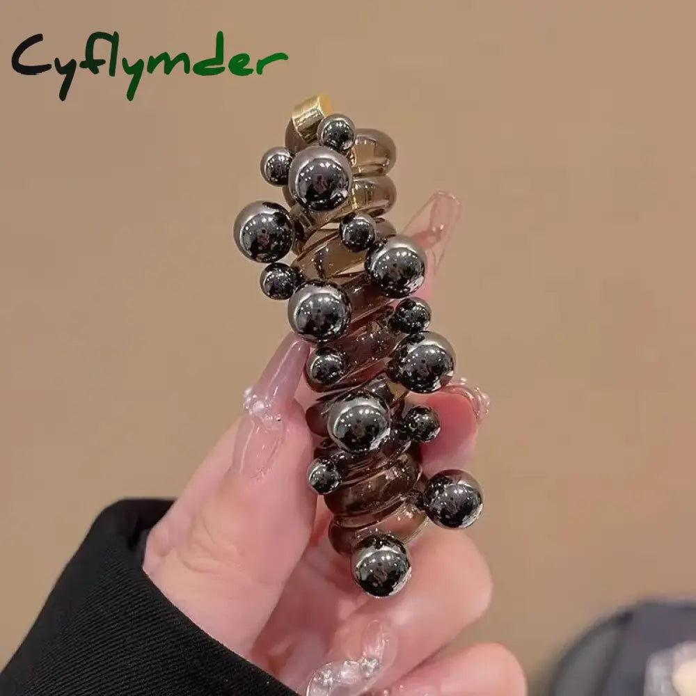 Cyflymder Vintage Faux Pearl Decorative Telephone Line Shaped Hair Loop Elastic Hair Tie For Women And daily use Wear