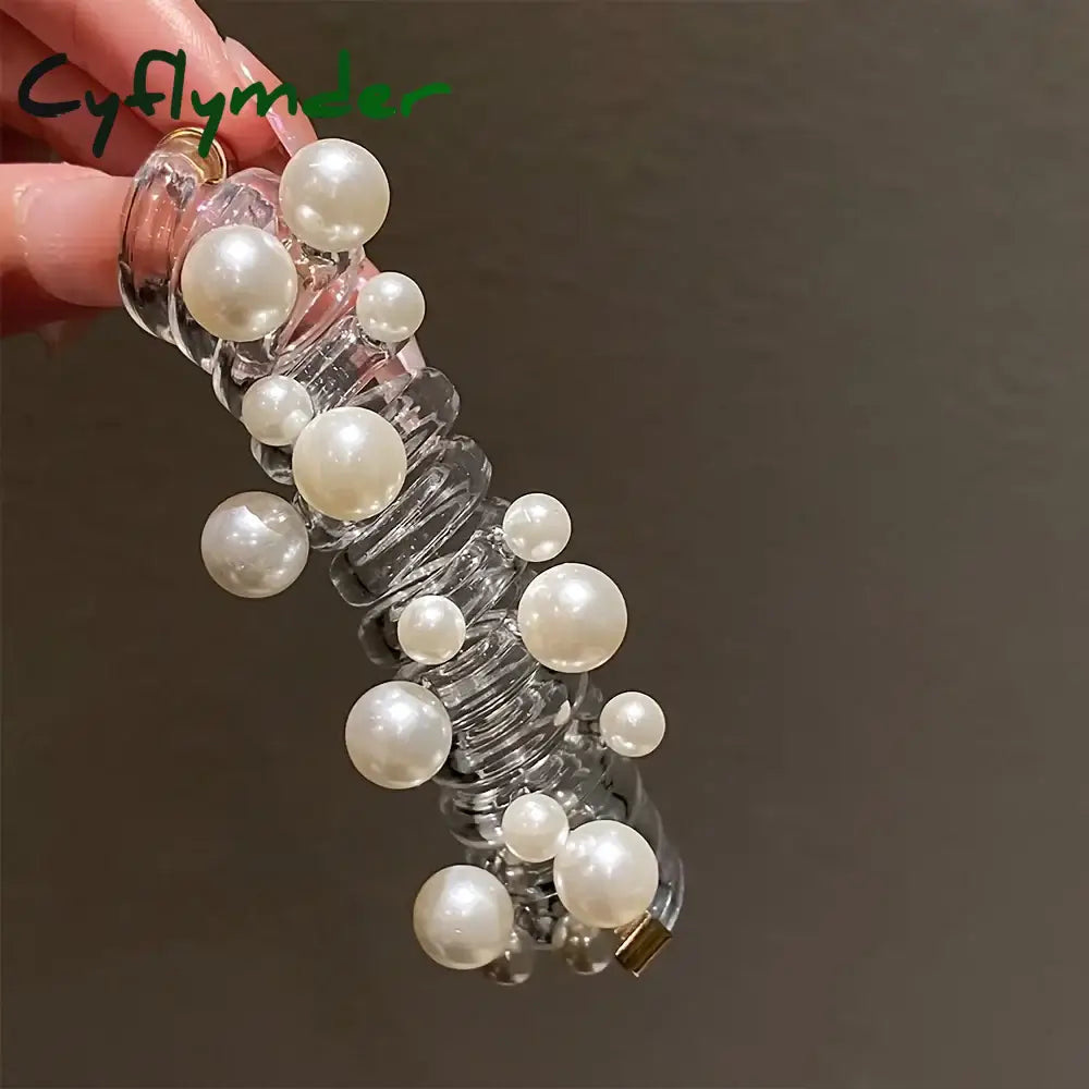 Cyflymder Vintage Faux Pearl Decorative Telephone Line Shaped Hair Loop Elastic Hair Tie For Women And daily use Wear