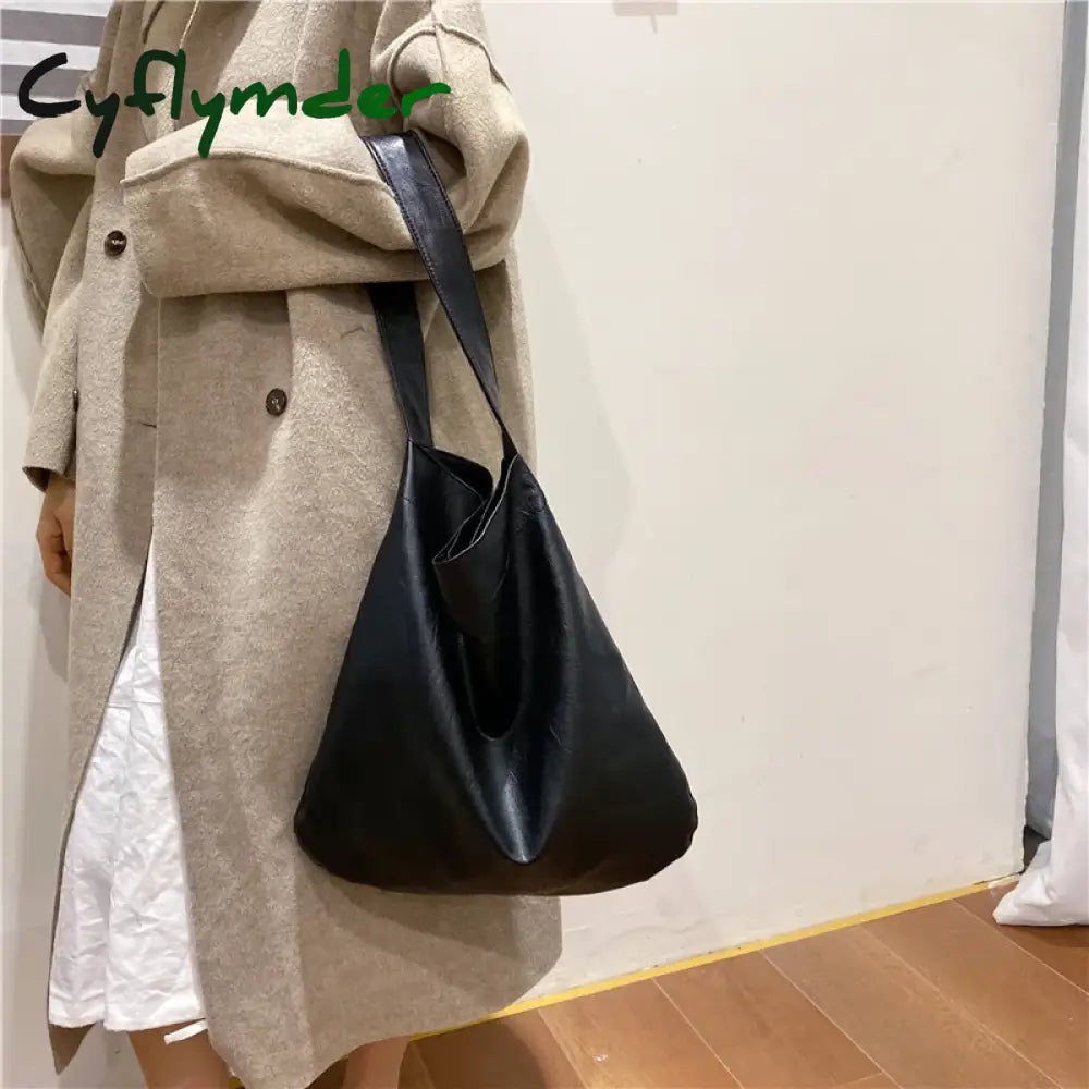 Cyflymder Vintage Female Winter Pu Leather Shoulder Bags Fashion Large Capatiy Women Hobo Bag