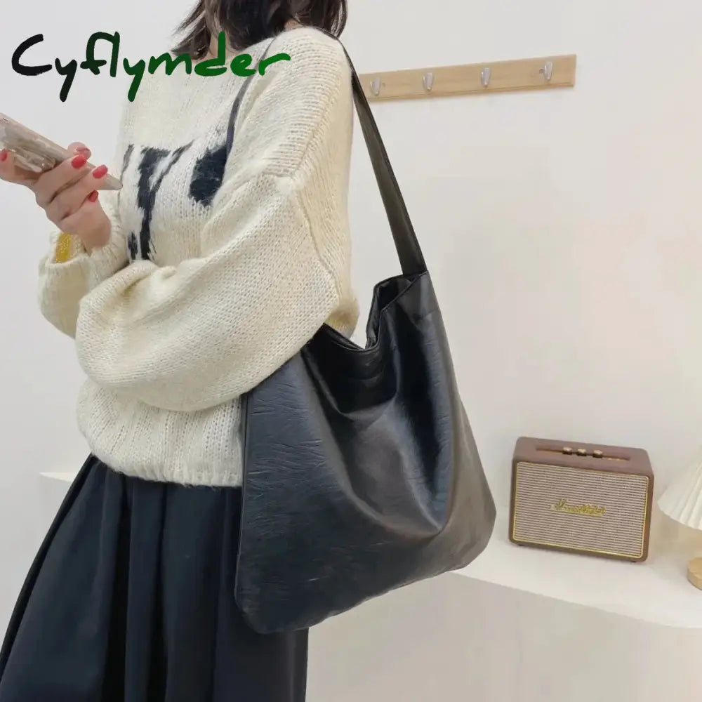 Cyflymder Vintage Female Winter Pu Leather Shoulder Bags Fashion Large Capatiy Women Hobo Bag