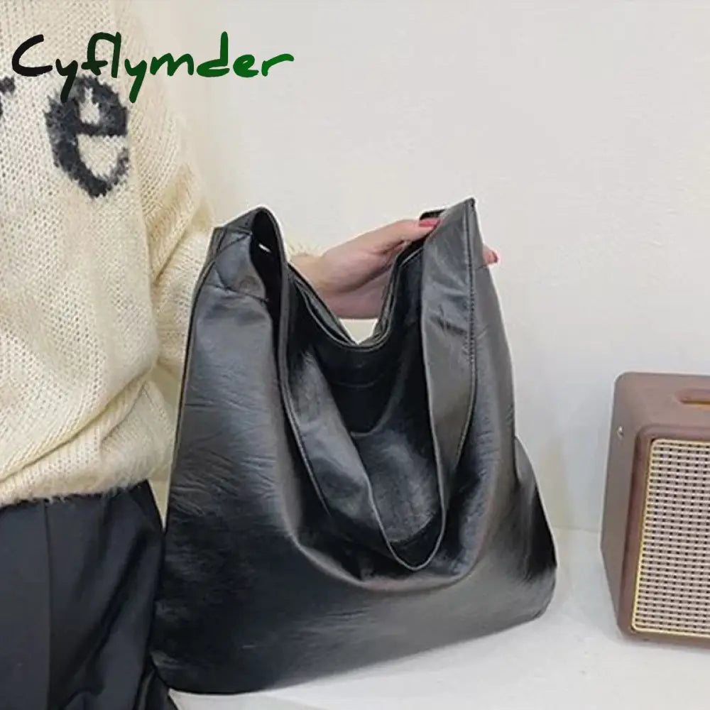 Cyflymder Vintage Female Winter Pu Leather Shoulder Bags Fashion Large Capatiy Women Hobo Bag