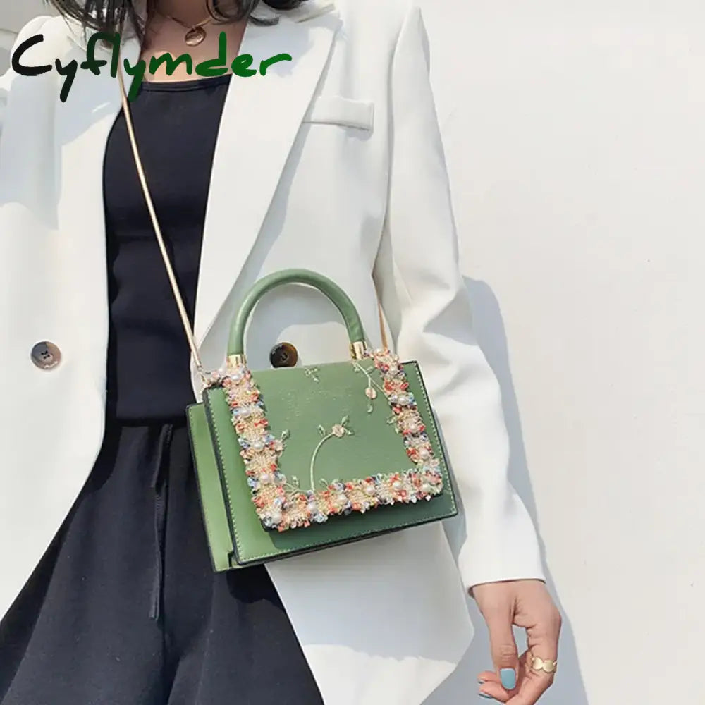 Cyflymder Vintage Flower Lace Handbags Women’s Crossbody Bags Fashion Gold Chain Ladies Messenger