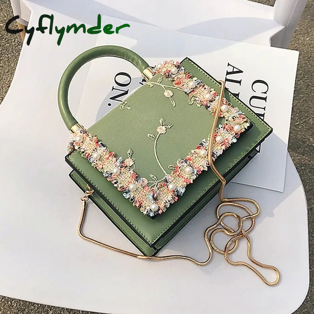 Cyflymder Vintage Flower Lace Handbags Women’s Crossbody Bags Fashion Gold Chain Ladies Messenger