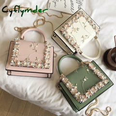 Cyflymder Vintage Flower Lace Handbags Women’s Crossbody Bags Fashion Gold Chain Ladies Messenger