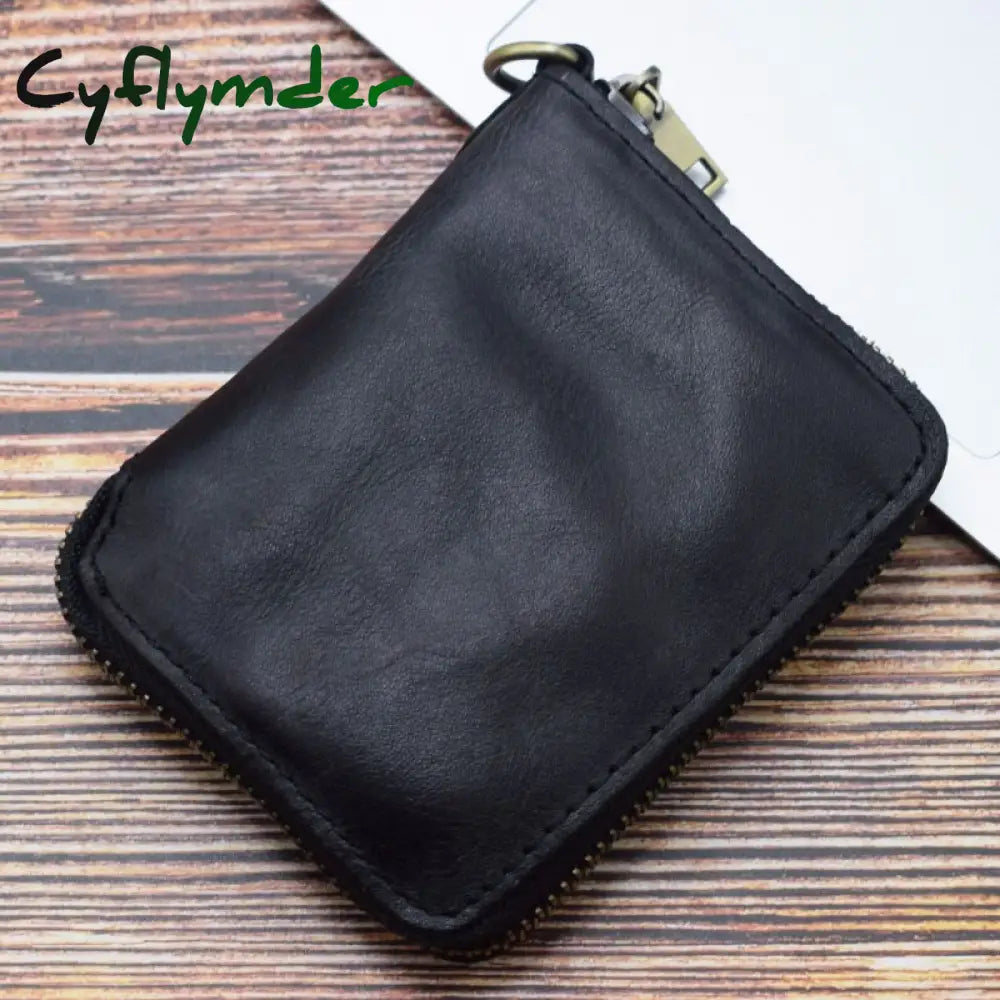 Cyflymder Vintage Genuine Leather Men’s Zipper Wallet Short Coin Purse Multi Function Card