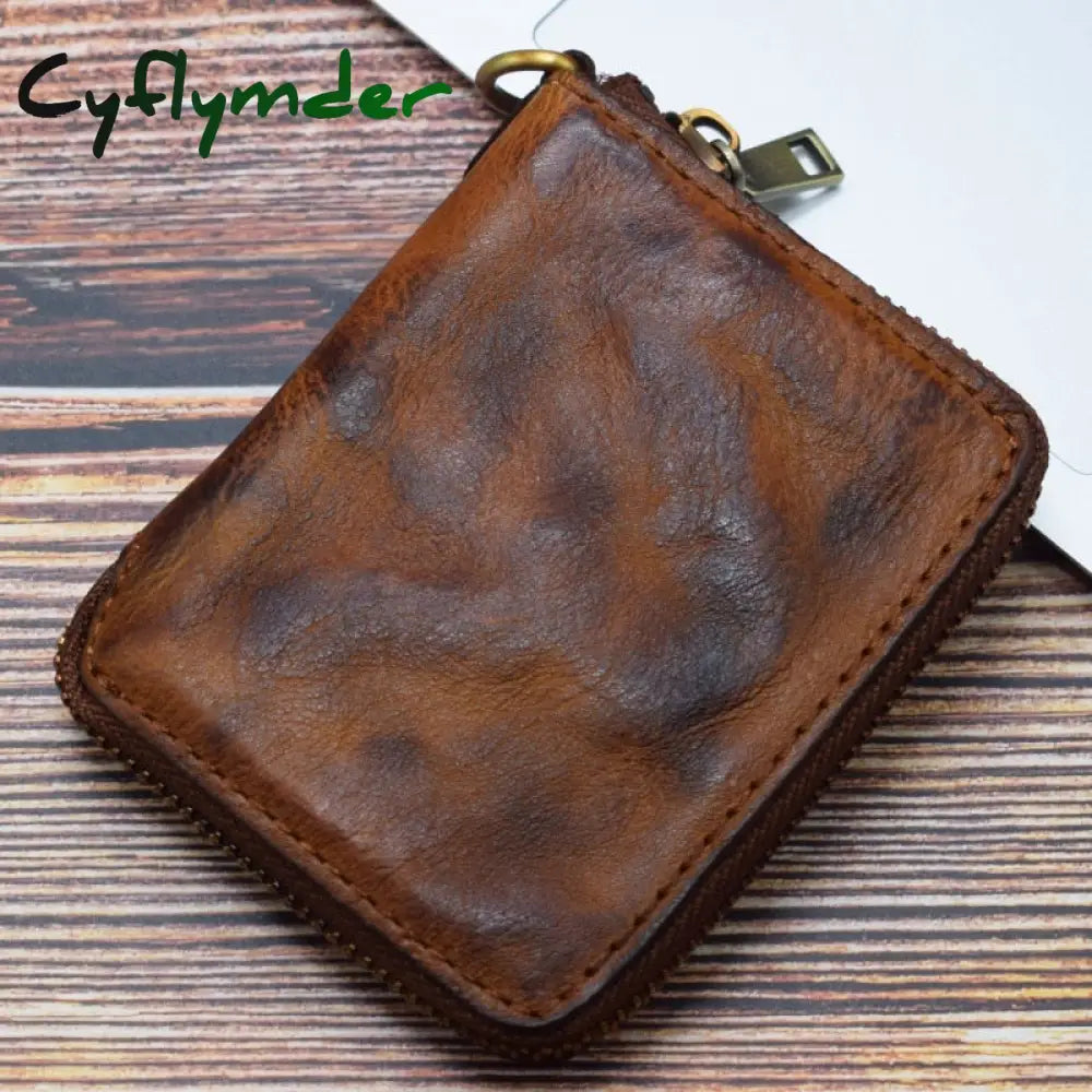 Cyflymder Vintage Genuine Leather Men’s Zipper Wallet Short Coin Purse Multi Function Card