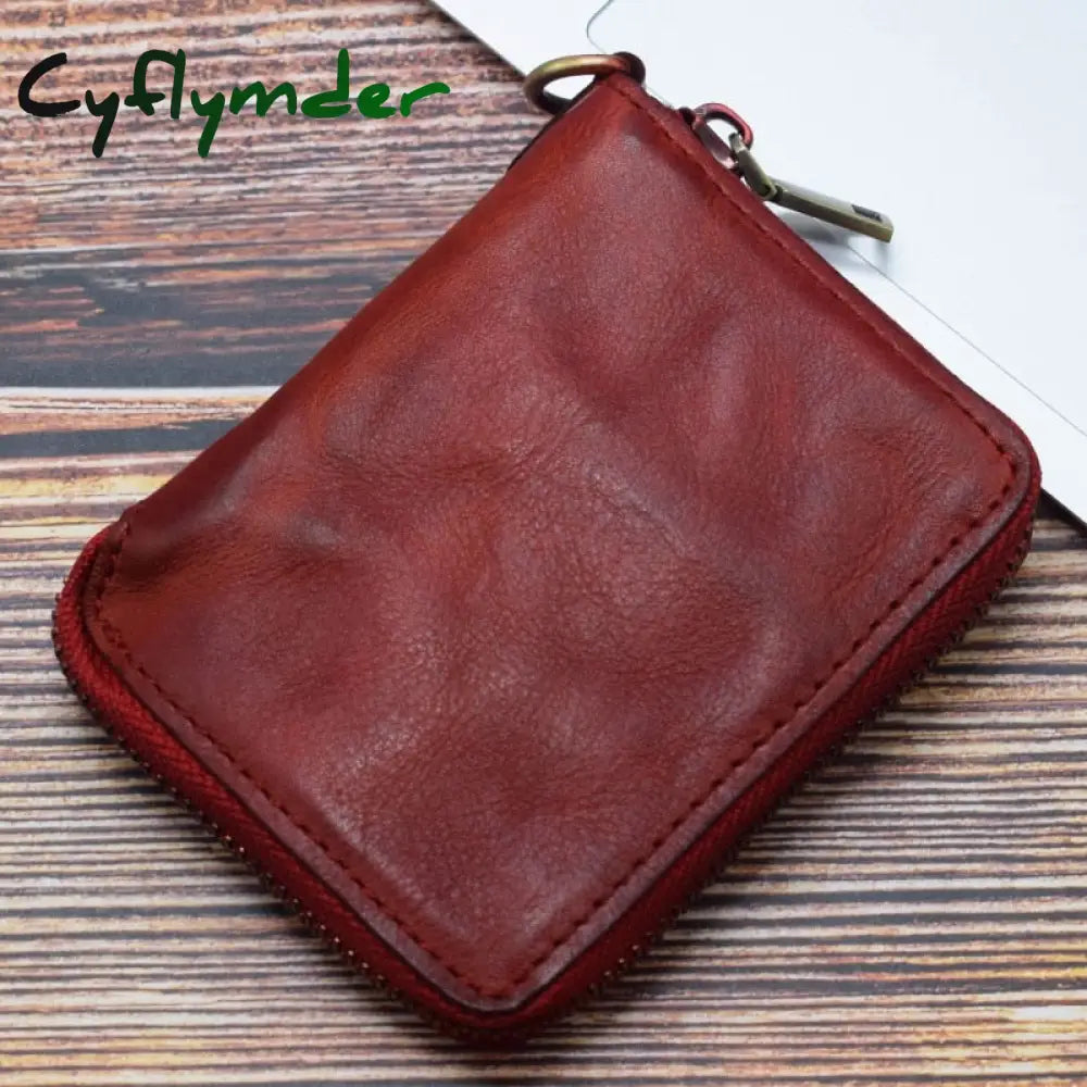 Cyflymder Vintage Genuine Leather Men’s Zipper Wallet Short Coin Purse Multi Function Card