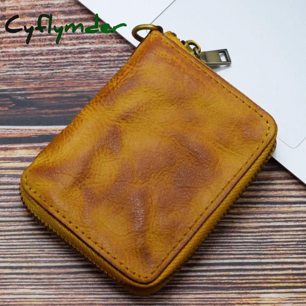 Cyflymder Vintage Genuine Leather Men’s Zipper Wallet Short Coin Purse Multi Function Card