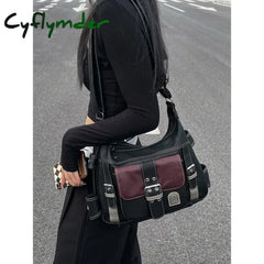 Cyflymder Vintage High Quality Pu Leather Shoulder Bag Tote Women’s Hip Hop Messenger Large