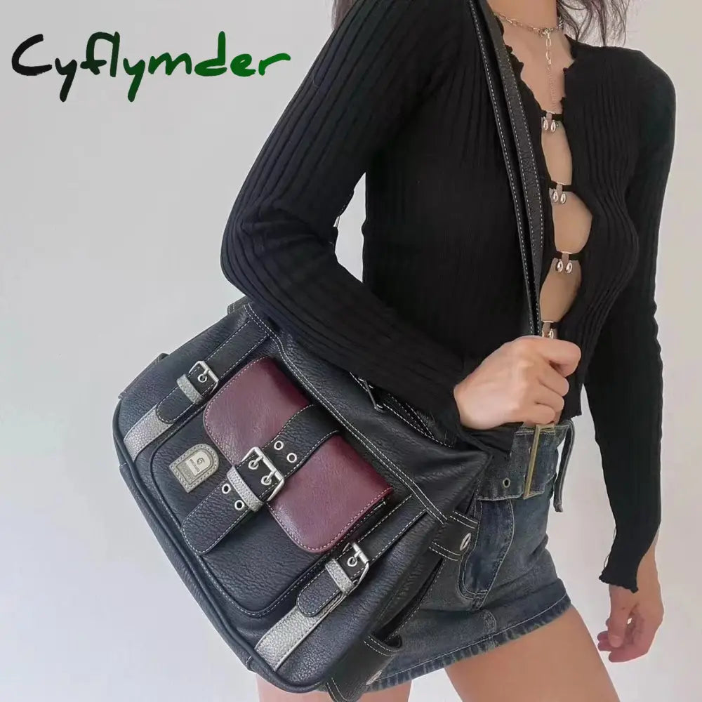 BACK TO SCHOOL Y2K Vintage Crossbody Bag Women's Tote High Quality PU Leather Shoulder Bag Hip Hop Messenger Bag Female Large Handbag Commuter