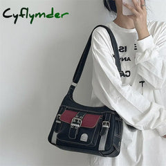 Cyflymder Vintage High Quality Pu Leather Shoulder Bag Tote Women’s Hip Hop Messenger Large