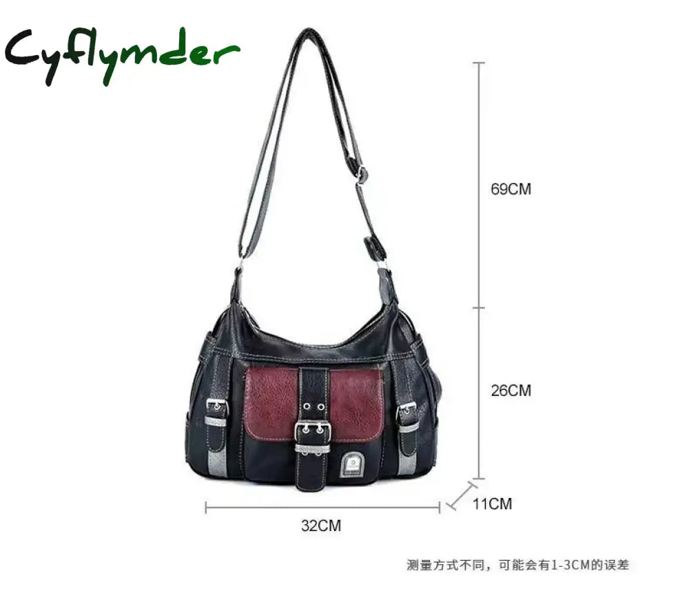 Cyflymder Vintage High Quality Pu Leather Shoulder Bag Tote Women’s Hip Hop Messenger Large