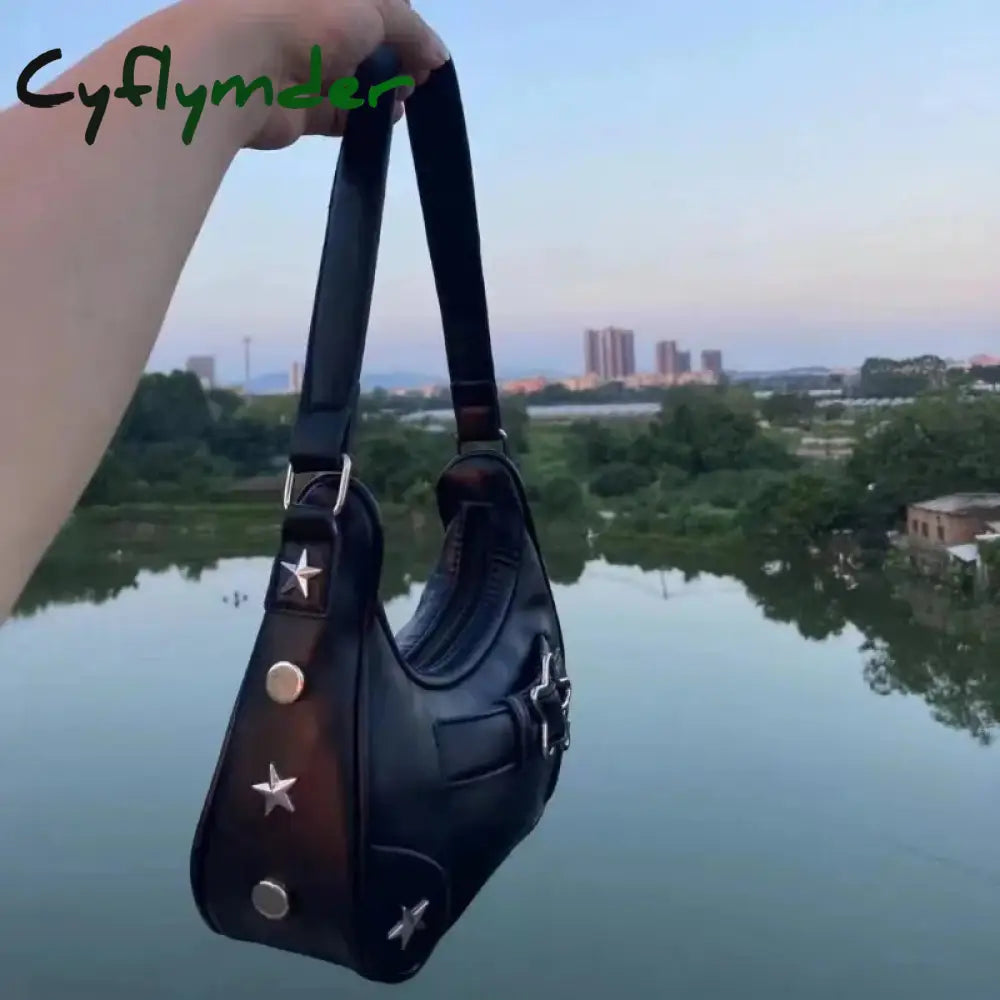 Cyflymder Vintage Korean Casual Cute White Star Shoulder Underarm Tote Bag Ladies Sling Bags