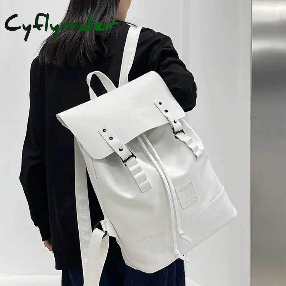 Cyflymder Vintage Leather Backpack Women Fashion Large Drawstring Rucksack Travel Bag Mochilas