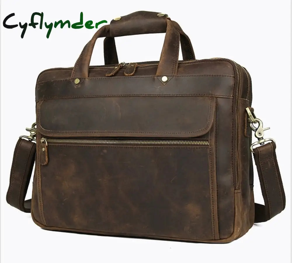 Cyflymder Vintage Leather Mens Briefcase With Pockets Cowhide Bag On Business Suitcase Crazy Horse