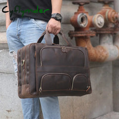 Cyflymder Vintage Leather Mens Briefcase With Pockets Cowhide Bag On Business Suitcase Crazy Horse