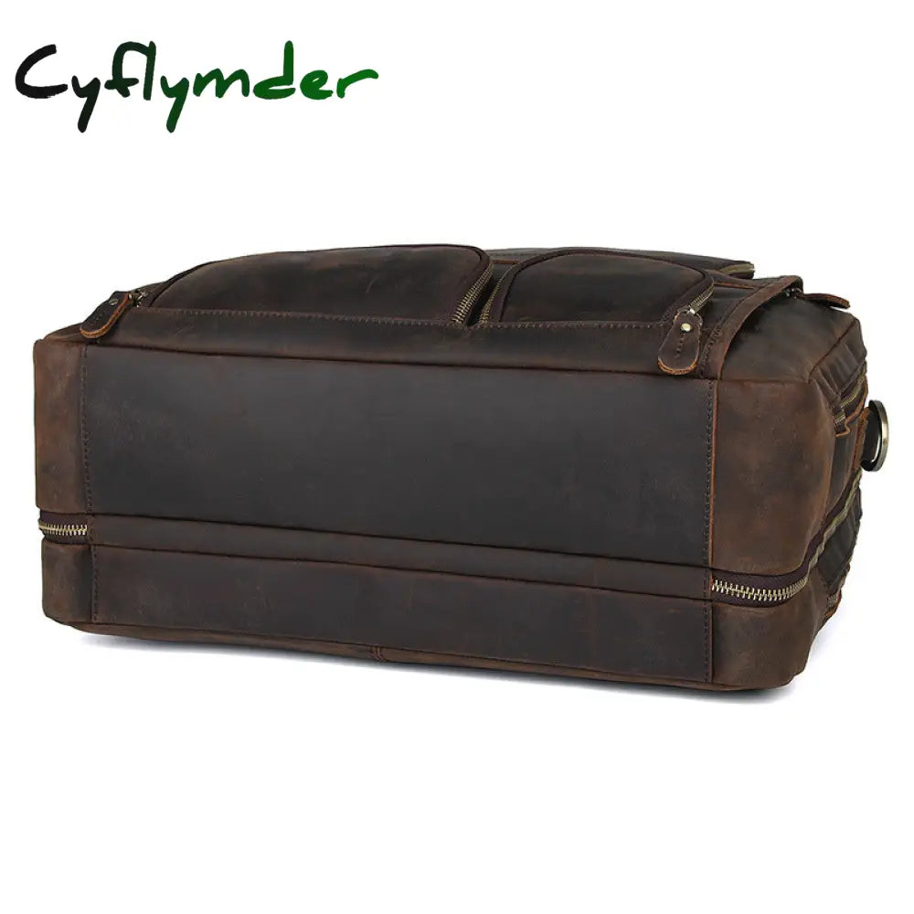 Cyflymder Vintage Leather Mens Briefcase With Pockets Cowhide Bag On Business Suitcase Crazy Horse