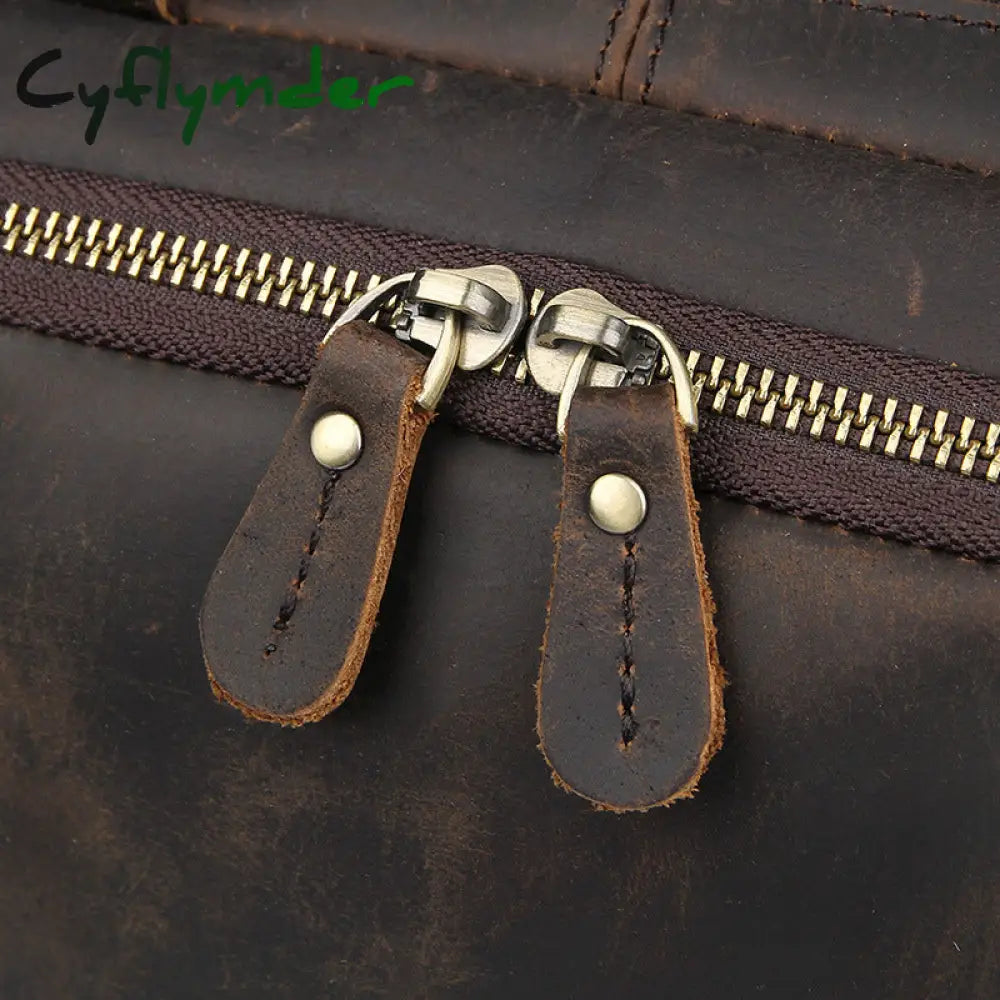 Cyflymder Vintage Leather Mens Briefcase With Pockets Cowhide Bag On Business Suitcase Crazy Horse