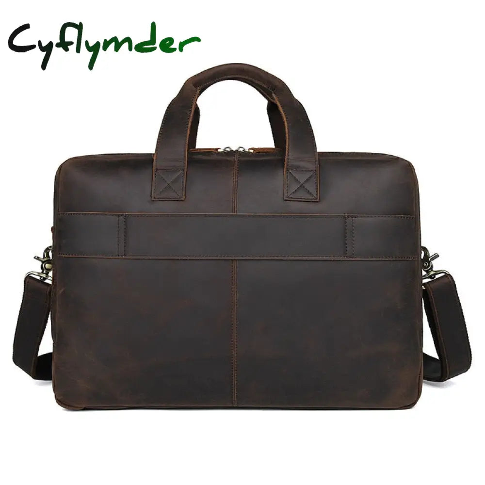 Cyflymder Vintage Leather Mens Briefcase With Pockets Cowhide Bag On Business Suitcase Crazy Horse