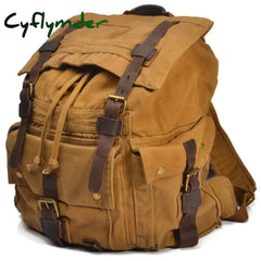 Cyflymder Vintage Leather Military Canvas Travel Backpacks Men &Women School Men Travel Bag Big