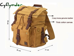 Cyflymder Vintage Leather Military Canvas Travel Backpacks Men &Women School Men Travel Bag Big