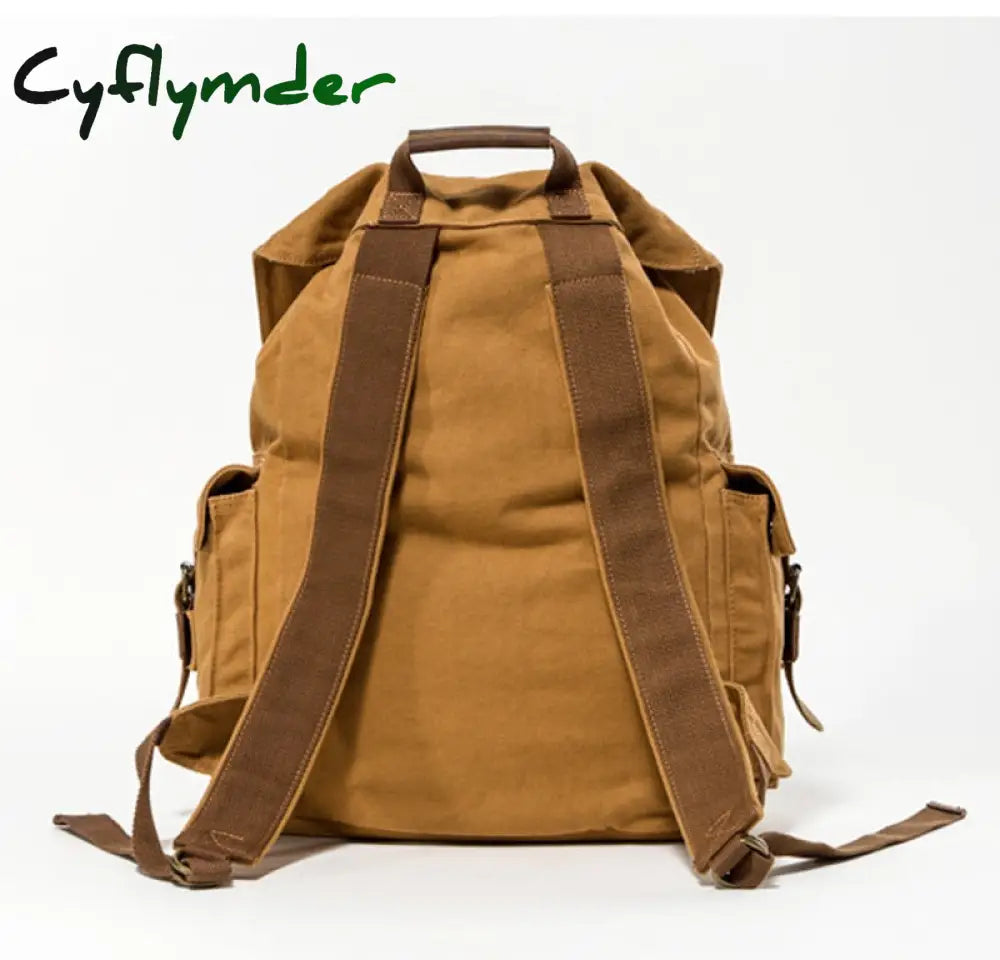 Cyflymder Vintage Leather Military Canvas Travel Backpacks Men &Women School Men Travel Bag Big