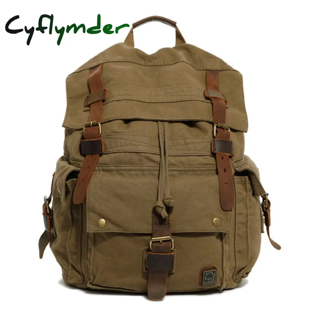 Cyflymder Vintage Leather Military Canvas Travel Backpacks Men &Women School Men Travel Bag Big