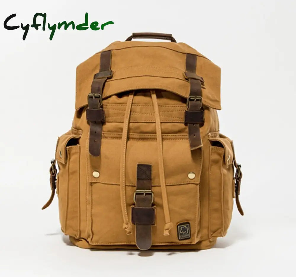 Cyflymder Vintage Leather Military Canvas Travel Backpacks Men &Women School Men Travel Bag Big