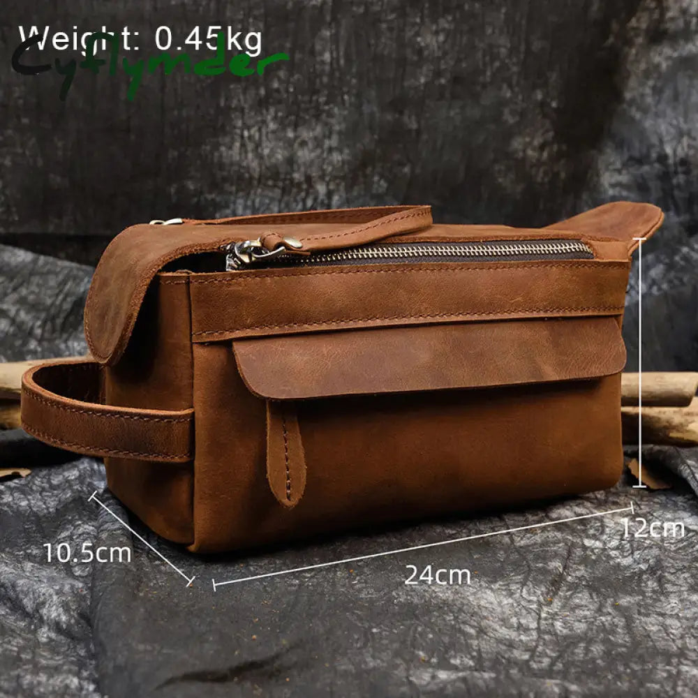 Cyflymder Vintage Leather Storage Bag Clutch Bags Men Wash Toiletry Kits Crazy Horse Clutches