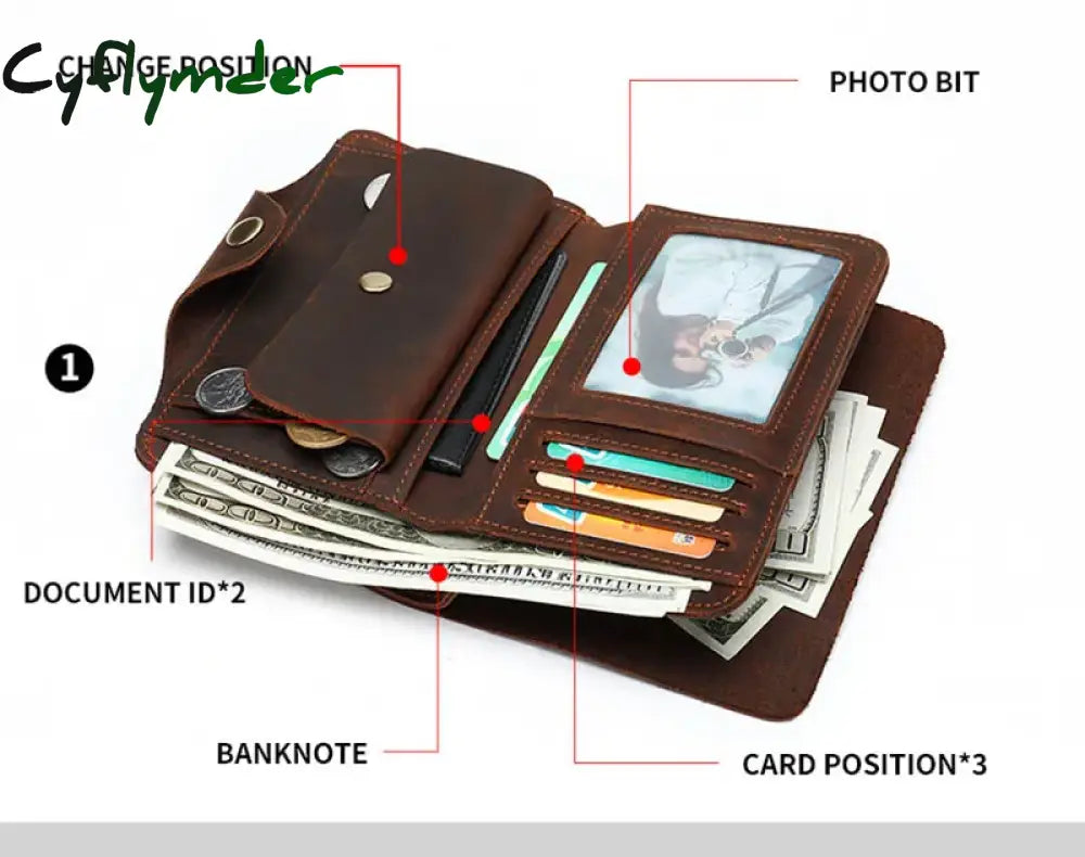 Cyflymder Vintage Long Wallet For Men Genuine Leather Women Credit Card Holder Short Purse Hasp