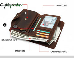 Cyflymder Vintage Long Wallet For Men Genuine Leather Women Credit Card Holder Short Purse Hasp