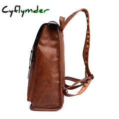 Cyflymder Vintage Men Backpack Leather Travel Bagpack School Bag